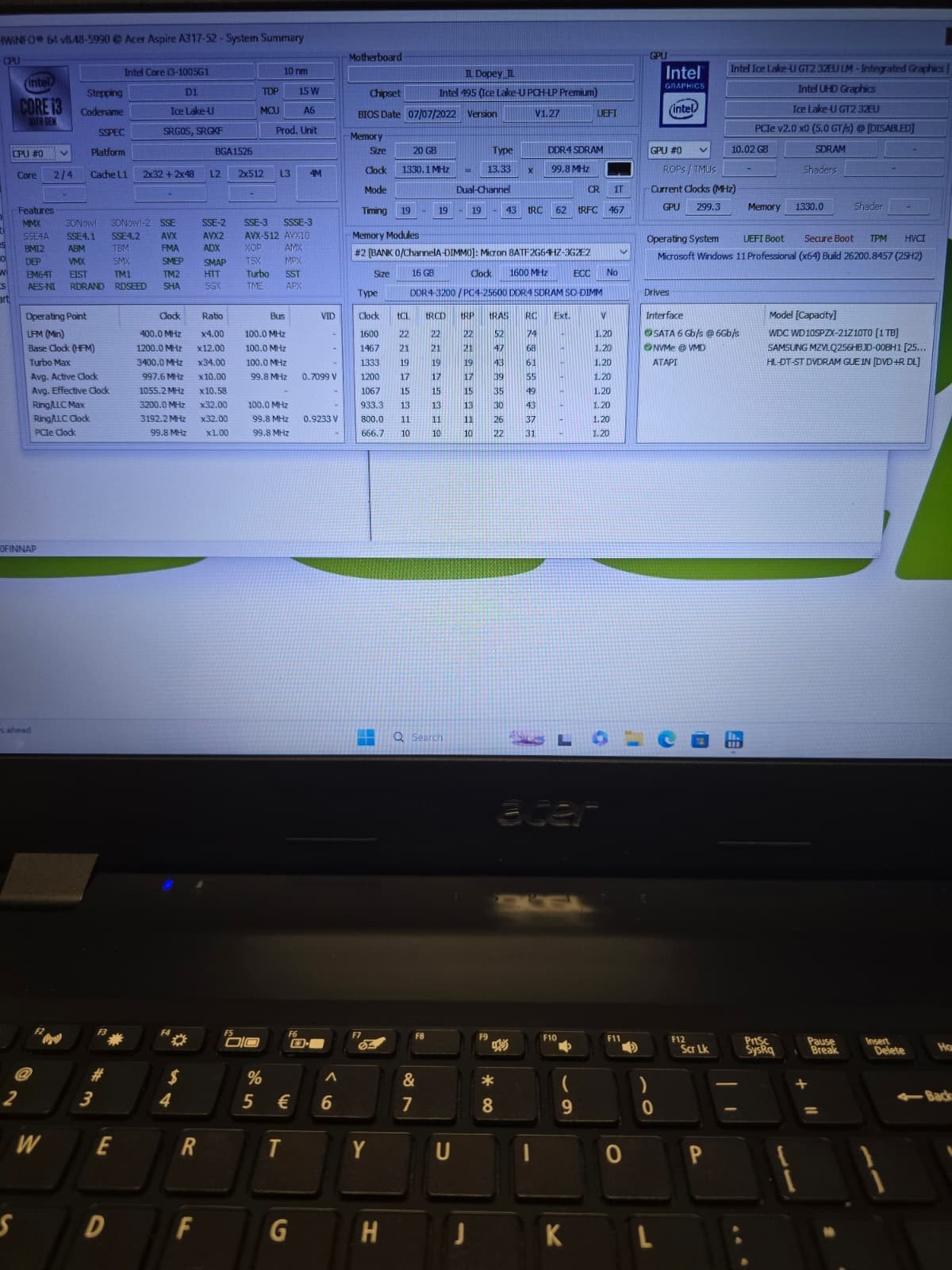 17″ Acer Aspire A317-52 | i3 10th Gen 20GB RAM 256GB SSD + 1TB HDD | HD+ Win 11