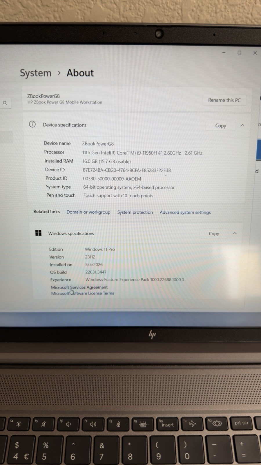 HP ZBook Power 15 G8 i9‑11950H 16GB 512GB SSD RTX A2000 (Prototype)
