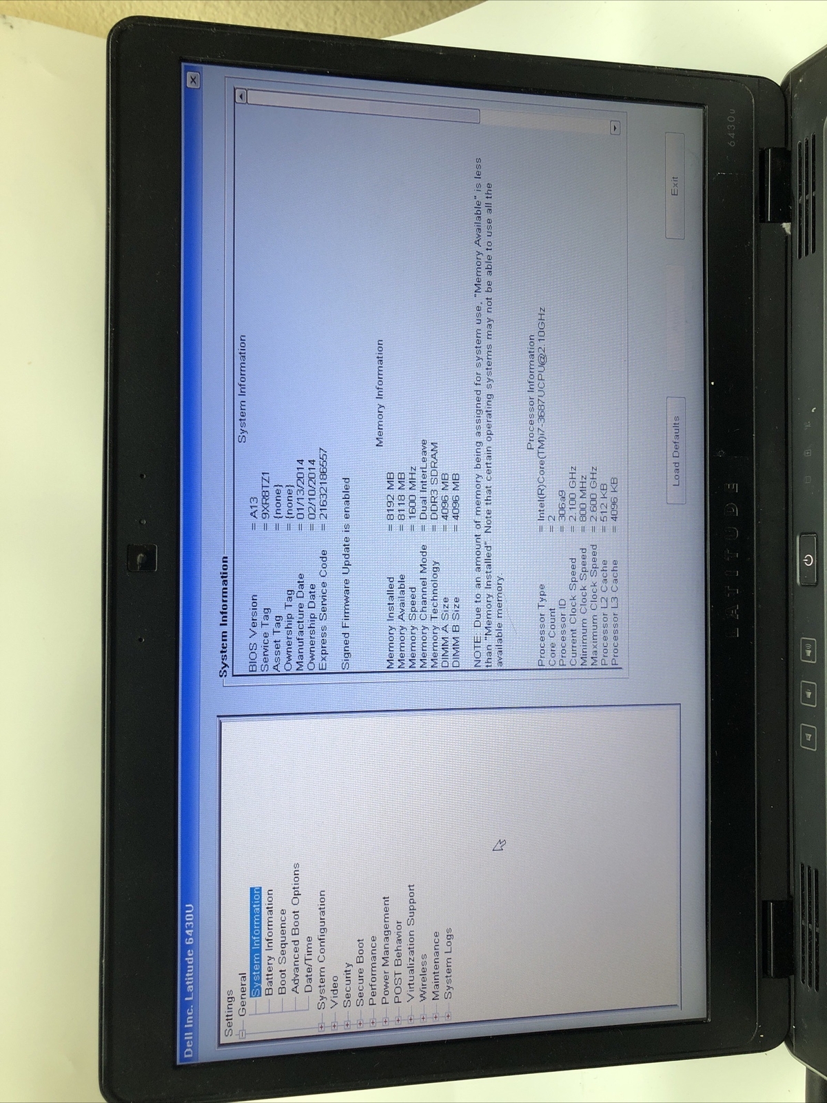 Dell Latitude 6430u 14″ Intel i7-3667U 2.1GHz 8GB DDR3 Fair No HDD