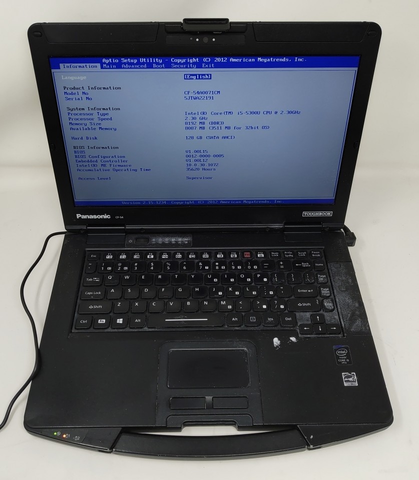 PANASONIC CF-54-1 Toughbook Intel Core I5-5300U 8GB 128GB SEE NOTES