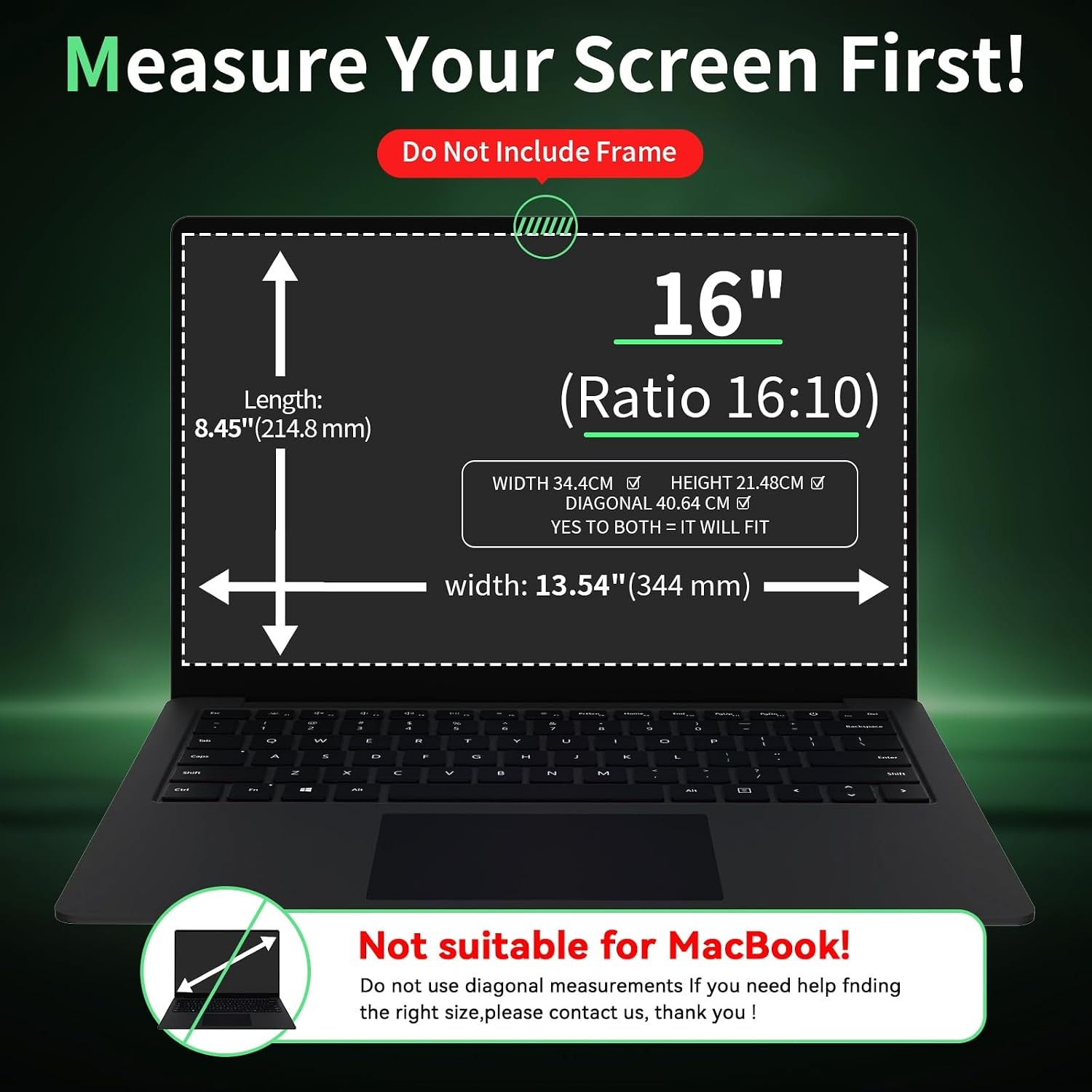 Laptop Privacy Screen 16 Inch, Anti-Glare Blue Light Computer Monitor Protector