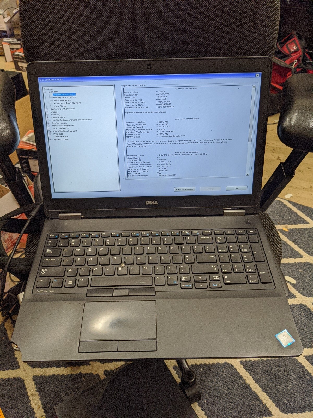 Dell Latitude E5570 Laptop Parts/Repair Core i5-6300U 2.4GHz 8GB RAM NO HD/batt