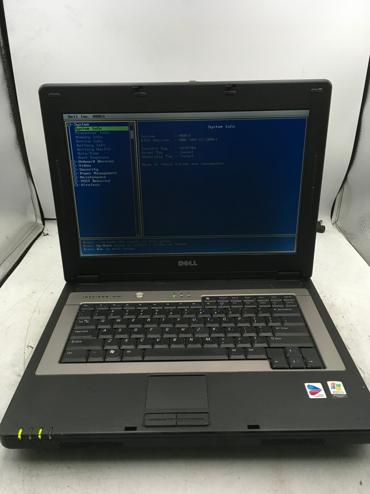 DELL INSPIRON 8130 – BOOTS TO BIOS – INTEL CENTRINO – 4MB RAM – READ DESCRIP -BB