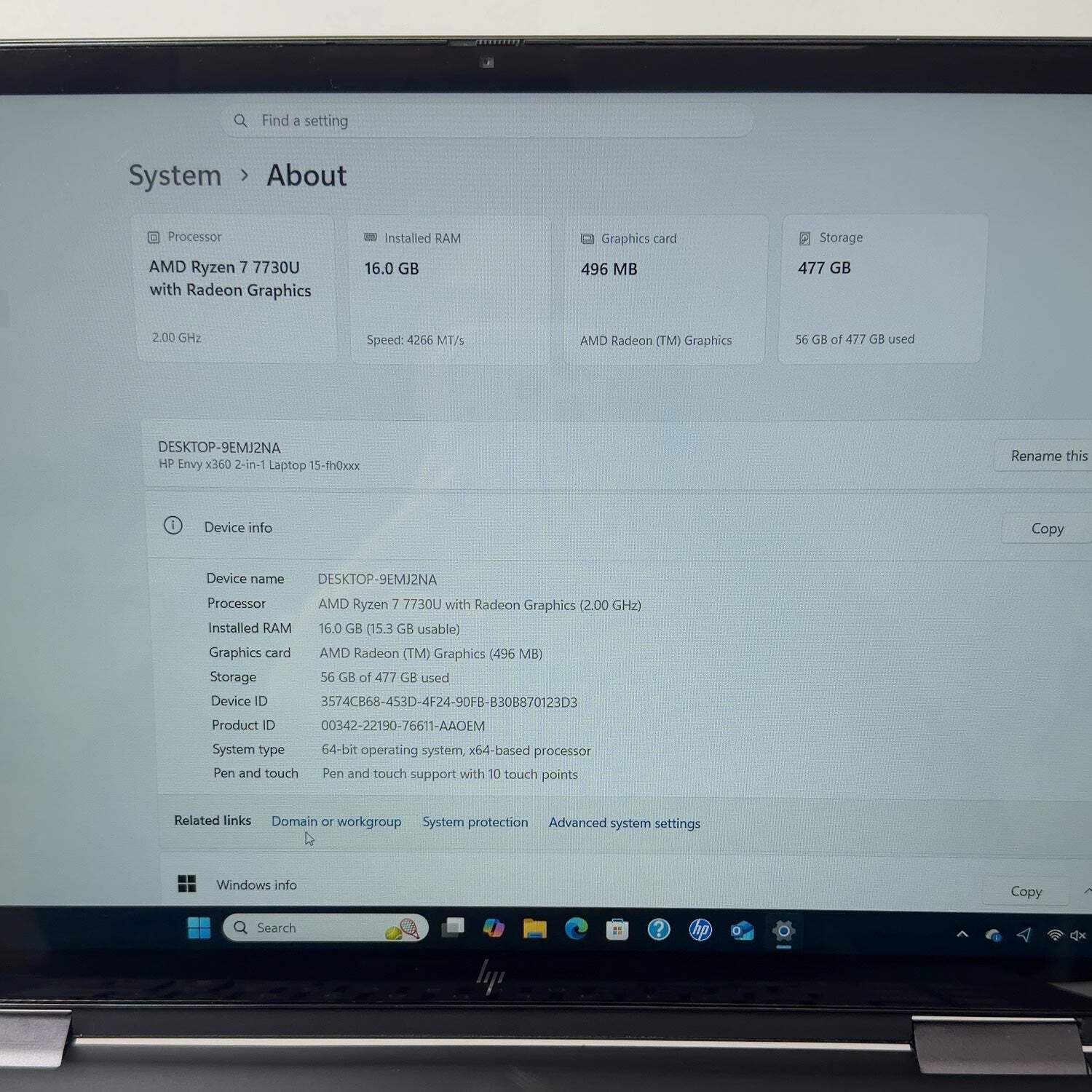 HP Envy 15-fh0023dx 15.6″ Ryzen 7 7730U 2.0GHz 16GB RAM 512GB SSD