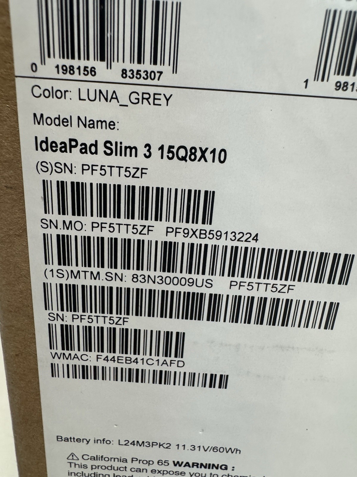 Lenovo IdeaPad Slim 3 15Q8X10 15.3” Snapdragon X8 Core 16GB Ram 512GB SSD Grey
