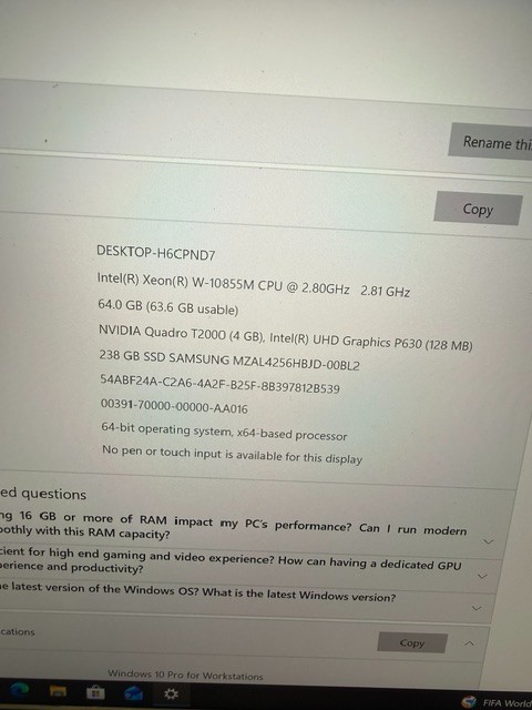 Dell Precision 7550 Xeon W-10855M 256GB SSD 64GB RAM (No Charger Included)