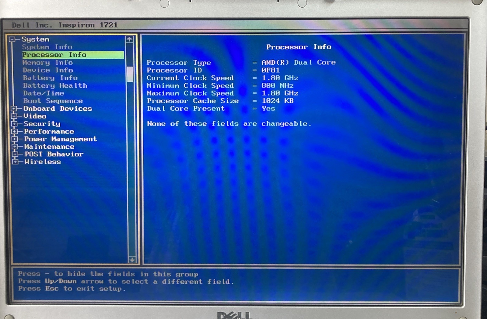 Dell Inspiron 1721 AMD Dual-Core 1.8GHz 2 GB NO HDD Boot to BIOS