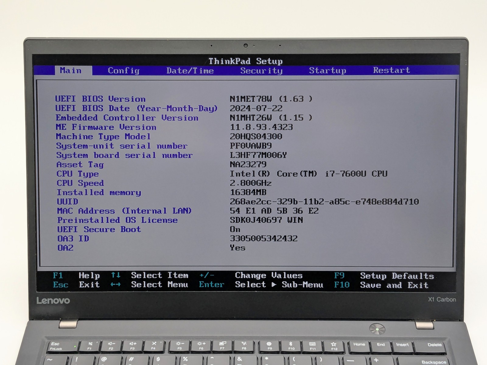 Lenovo ThinkPad X1 Carbon 5th Gen 14″ FHD I7-7600U 512GB SSD 16GB W10P FPR