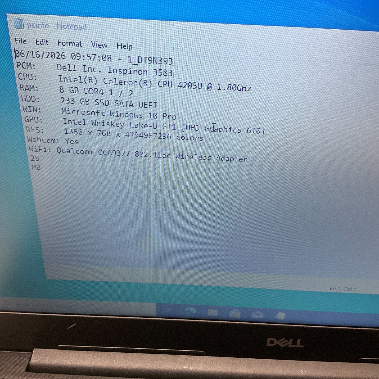 Dell Inspiron 3583 15.6 2014 HD Celeron 4205U 1.80GHz 8GB 256GB Windows 10 Pro