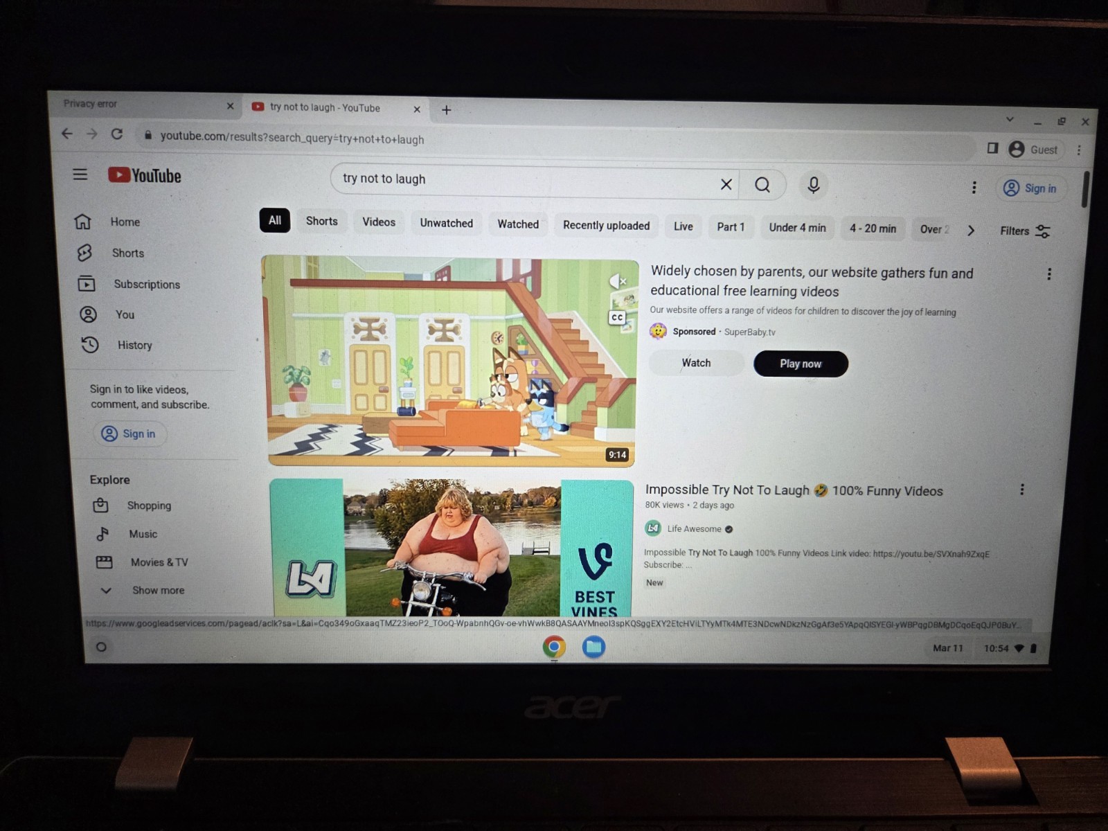 Acer Chromebook 311 CB311-9H (11.6″) Celeron N4020, 8GB RAM, 4gb W/Charger