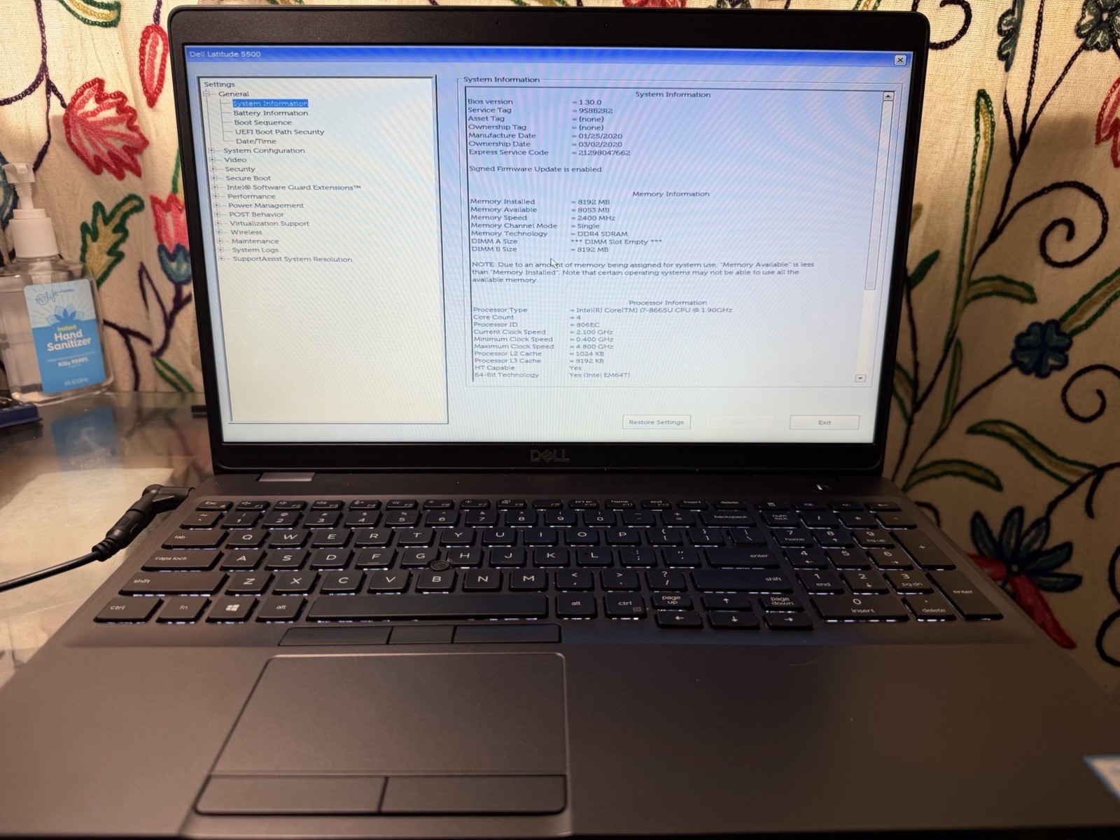 Dell Latitude 5500 15″Laptop – i7-8665U,8 GB RAM , NO SSD )excellent 🔋