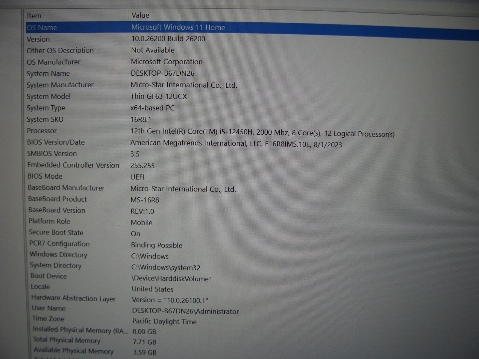 MSI Thin GF63 15.6” FHD 144hz core i5-12450H 2.0GHz 8GB 512GB SSD RTX 2050 4GB