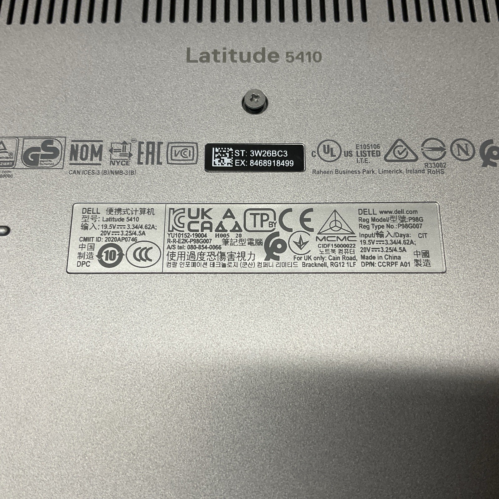 Dell Latitude 5410 / i5 10th Gen / No POST / Cracked Screen / No SSD / C5