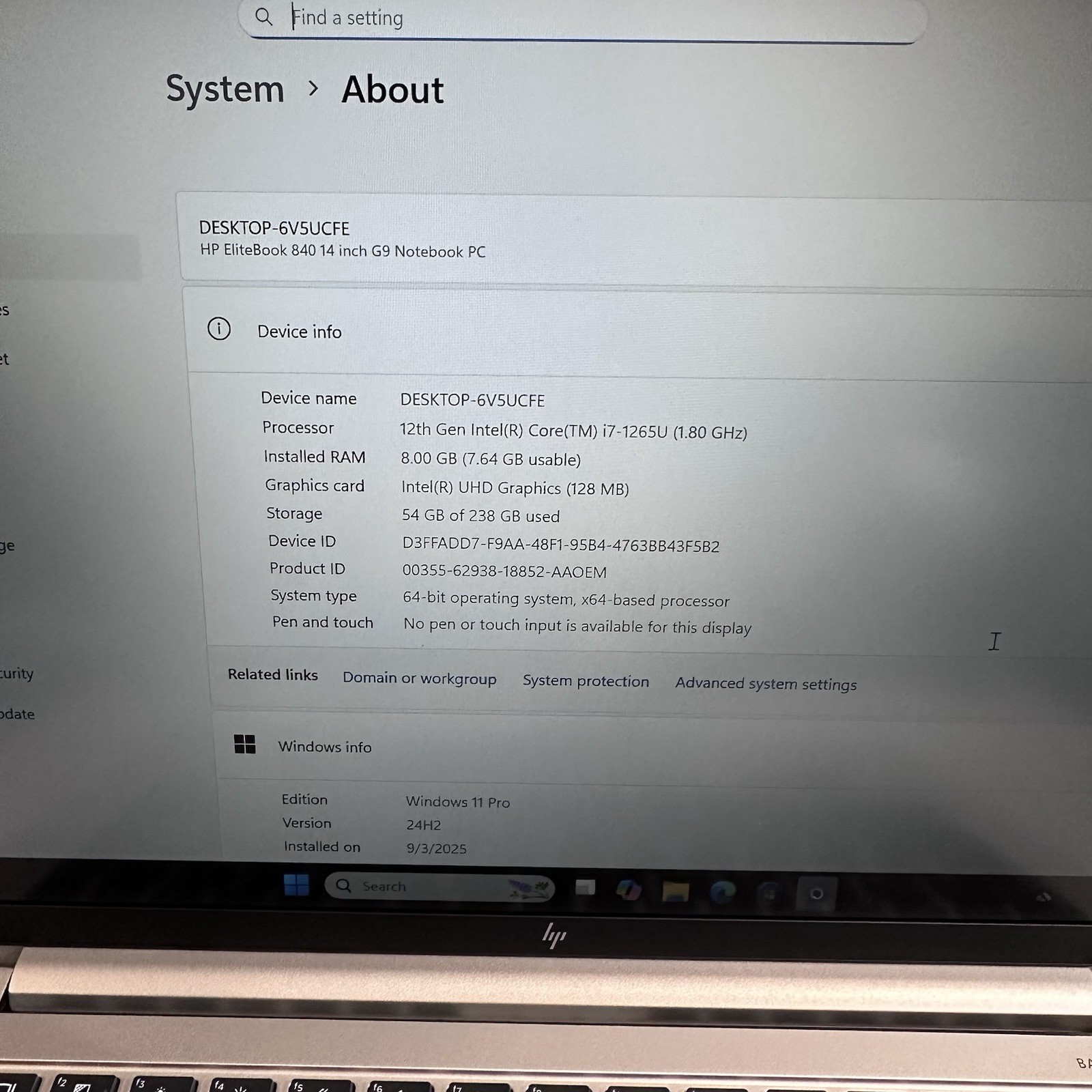 Hp Elitebook 840 G9 i7-1265U 1.8GHz, 8GB RAM, 256GB NVMe, Win-11 Pro..