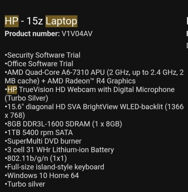 HP 15Z-DB000 Laptop – 15.6″, Broken Screen, Still Works, Charger Inc, For Parts