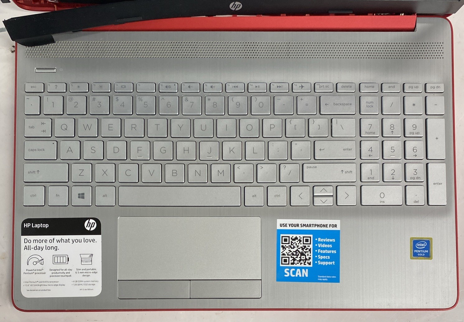 HP Laptop 15-DW1083WM 15.6″ Pentium Gold | Unknown RAM | SSD – Broken Hinge READ