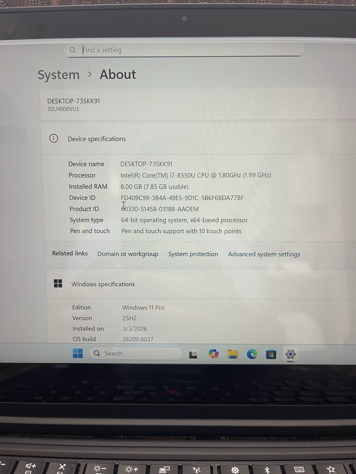 Lenovo ThinkPad X380 Yoga 13.3″ i7-8550U 1.80GHz 8GB 128GB SSD