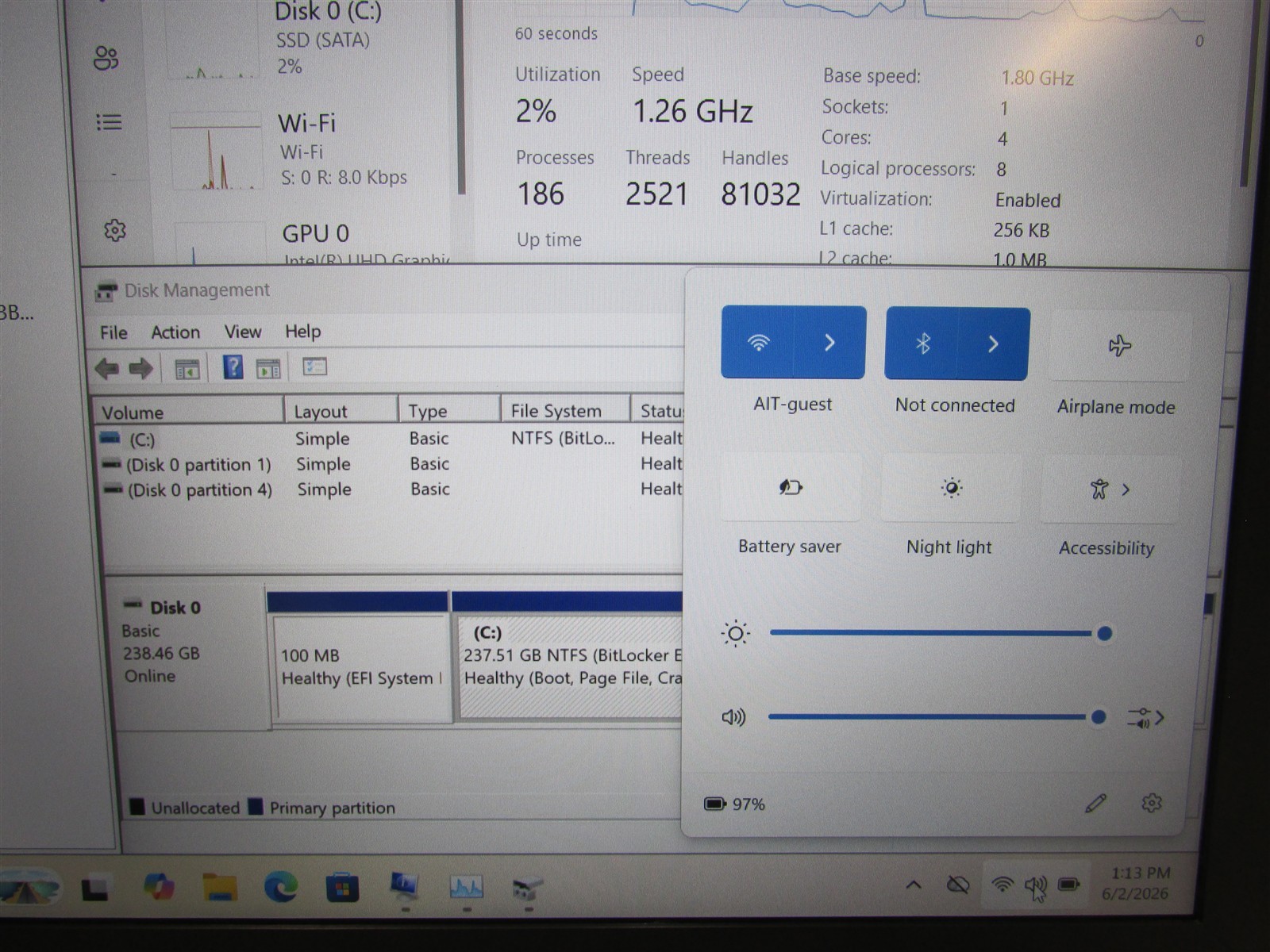 HP Probook 650 G5 i5-8265U 1.6GHz 16GB RAM 256GB m.2 15.6″ Win 11 Home MISS KEY