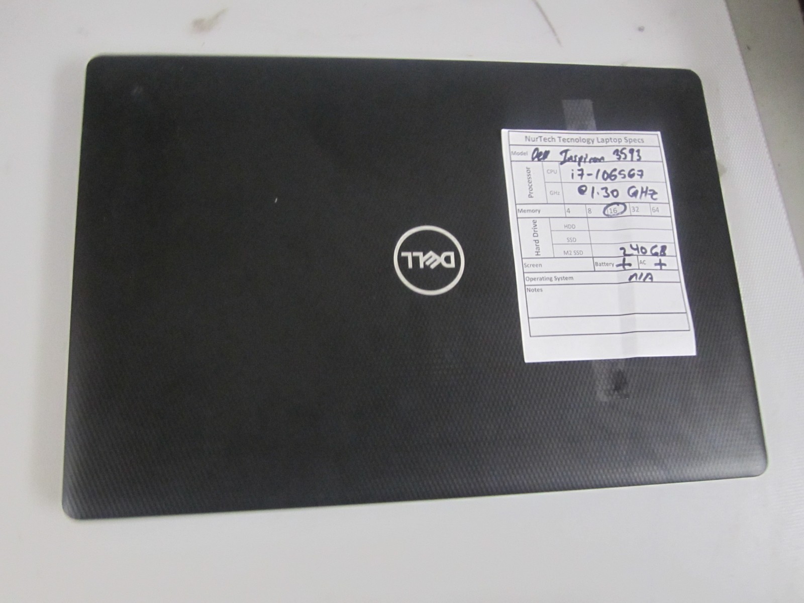 Dell Inspiron 3593 Laptop I7-1065G7 16GB 240GB M2SSD 1.30GHZ NOOS + AC