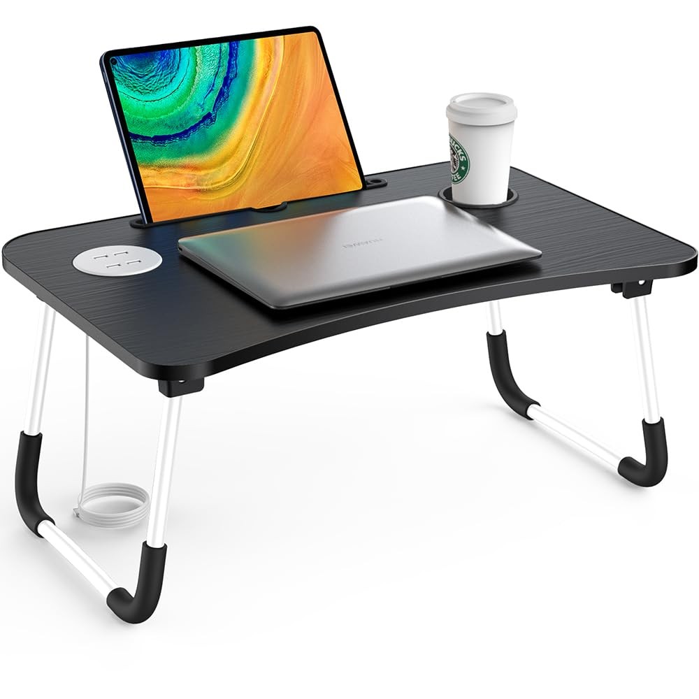 Elekin Folding Lap Desk Laptop Table w/ Storage Drawer & Cup Holder Multi-Functi