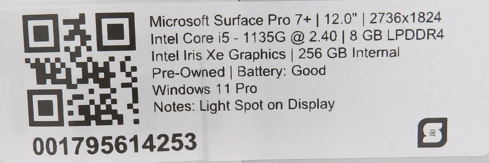 Microsoft Surface Pro 7+ 12″ Touch i5-1135G7 256GB HDD 8GB RAM Win11 w/AC