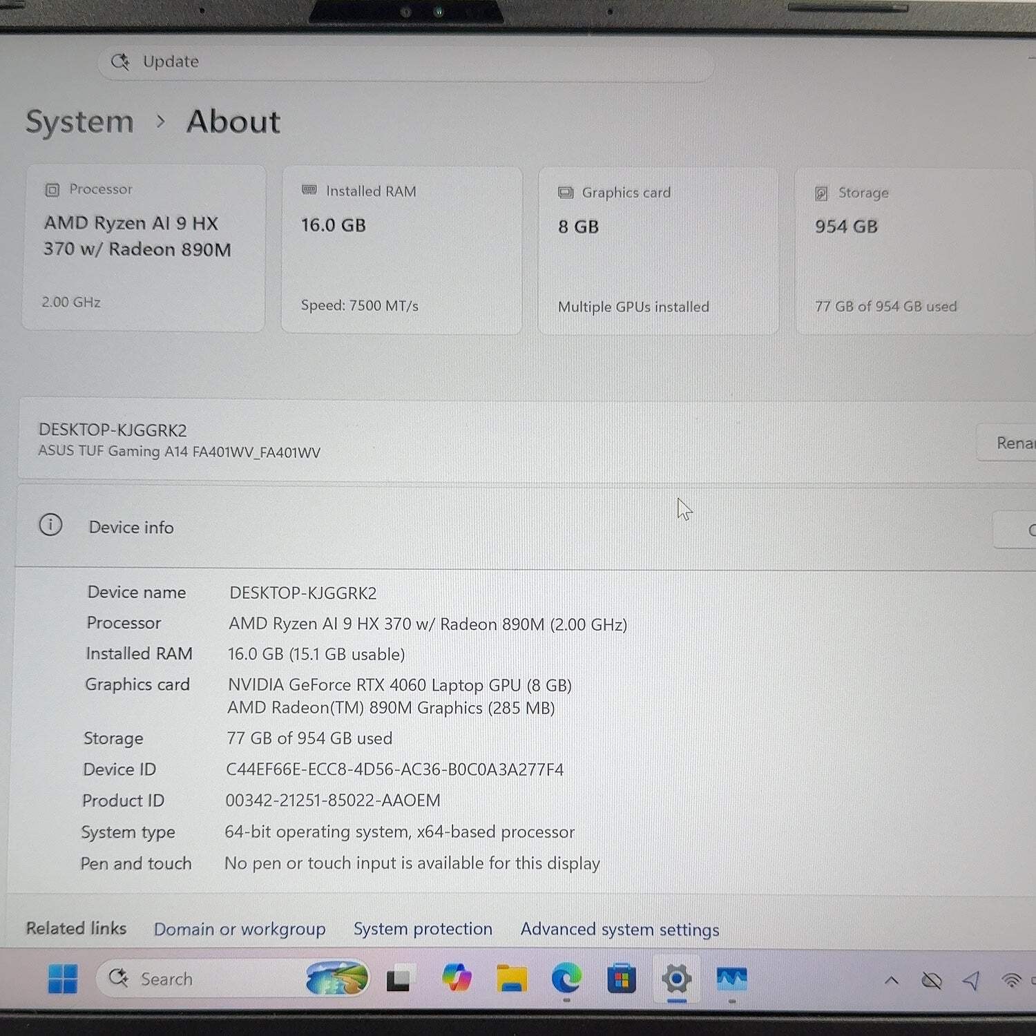Asus TUF A14 14″ Ryzen AI 9 HX 370 2.0GHz 16GB RAM 1TB SSD GeForce RTX 4060