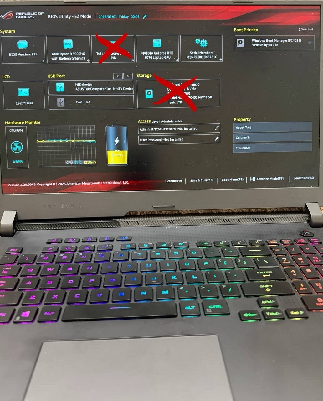 Asus Rog Strix G17 G713QR-ES96 17.3 Gaming Laptop/AMD R9 5900HX/RTX 3070 PARTS