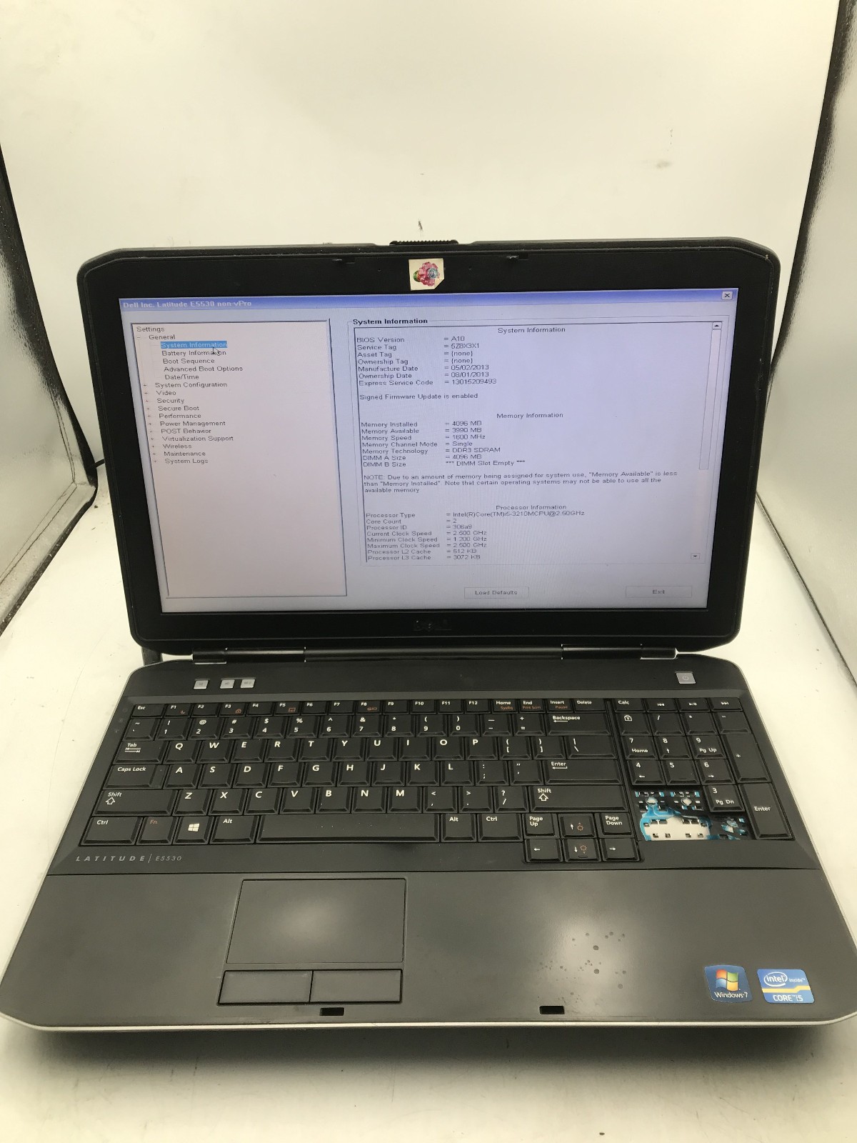 DELL LATITUDE E5530 – BOOTS TO BIOS – INTEL I5 3210M – NO RAM – READ DESCRIP -BB