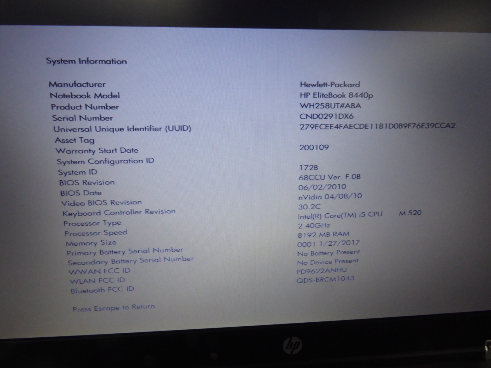HP ELITEBOOK 8440p 14″ LAPTOP i5-M520 2.4GHz 8GB 240GB SSD WINDOWS 10 PRO