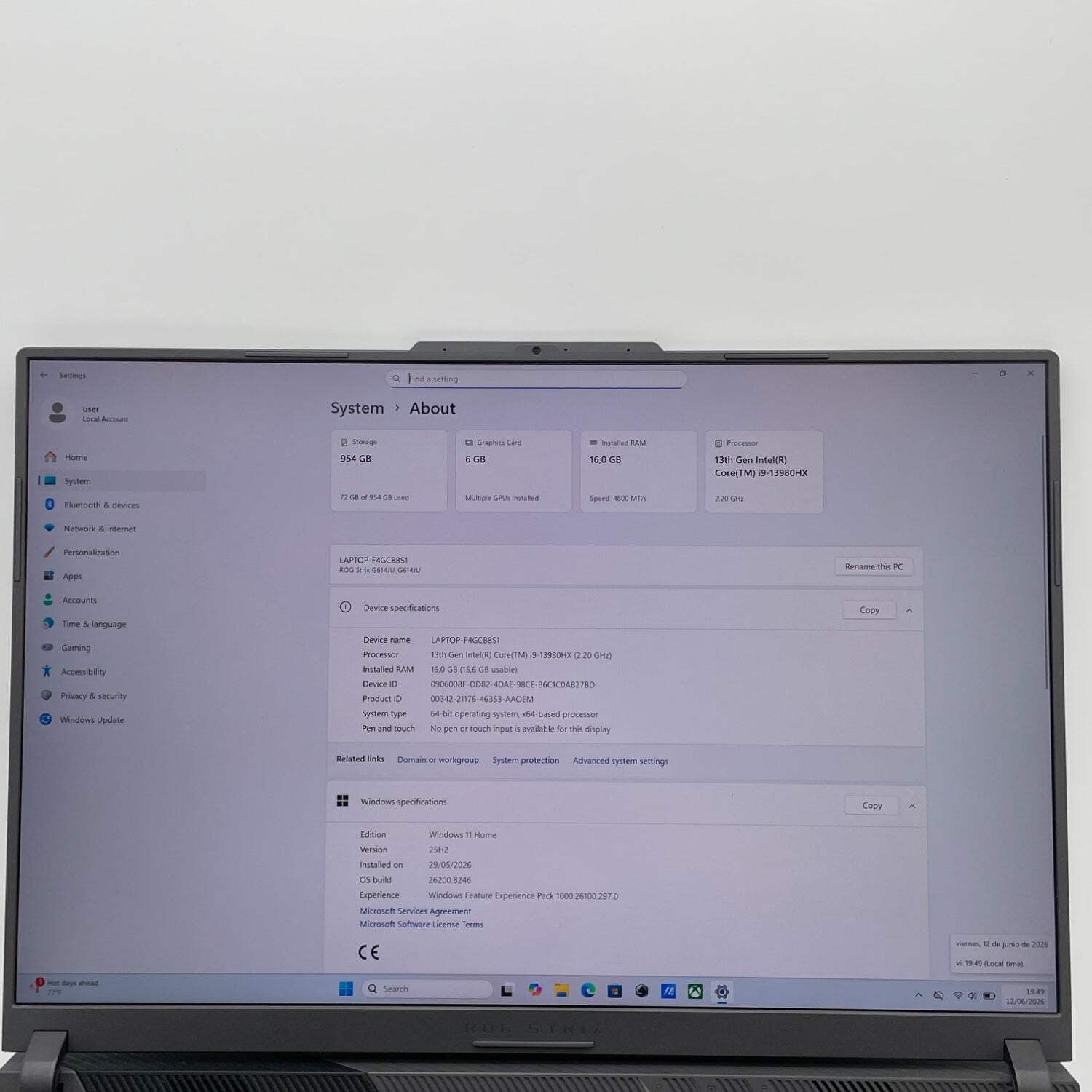Asus ROG Strix G16 G14J 16″ i9-13980HX 2.2GHz 16GB RAM 1TB SSD GeForce RTX 4050
