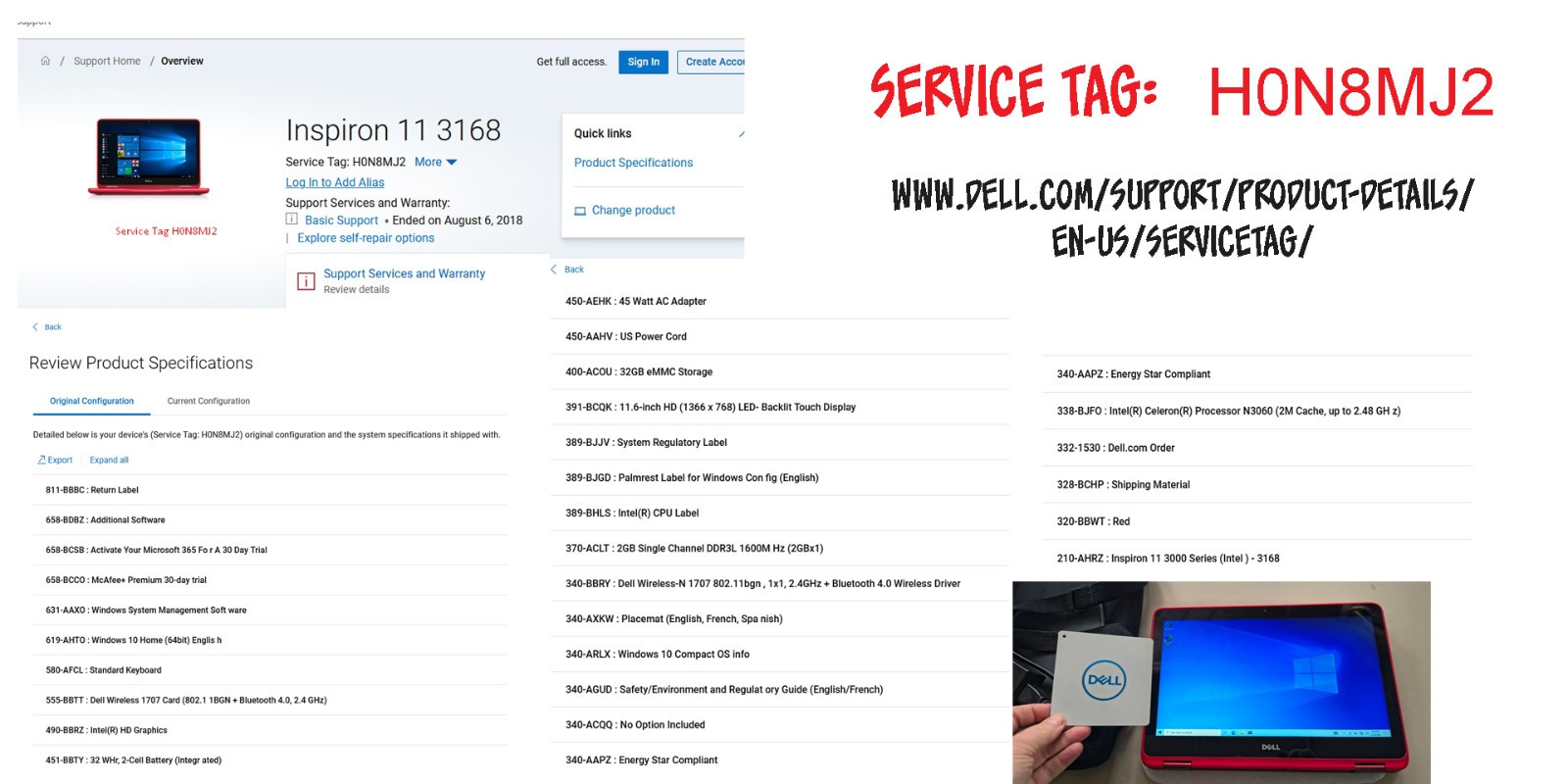 11.6″ RED Dell Inspiron 3000 series Intel 3168 * VG COND w 2 cases * Windows 10