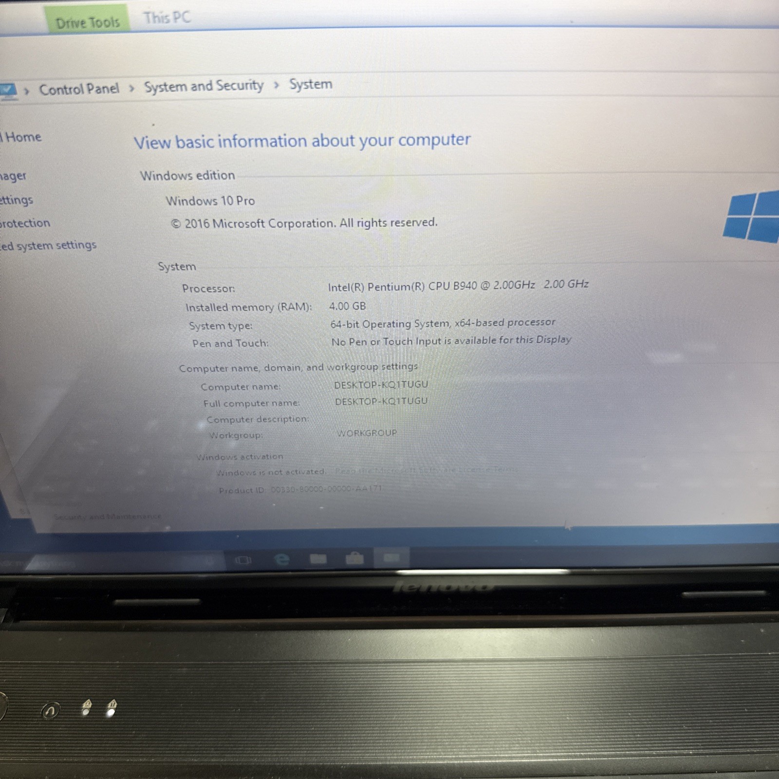 LENOVO G570-4334 PINTIUM B940@2.0GHZ 4GB RAM 256GB SSD WINDOWS 10