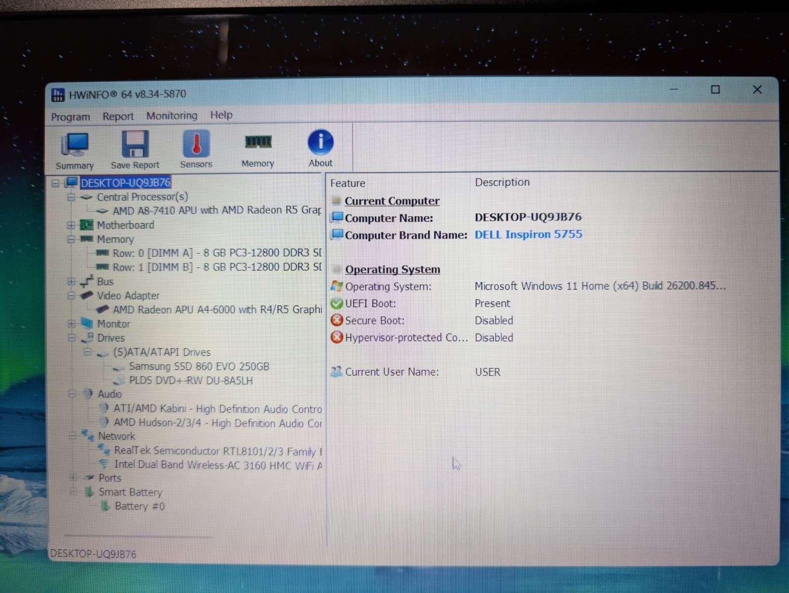 17″ Dell Inspiron 5755 Blue | AMD A8 16GB RAM 256GB SSD | HD+ Backlit Win 11 DVD