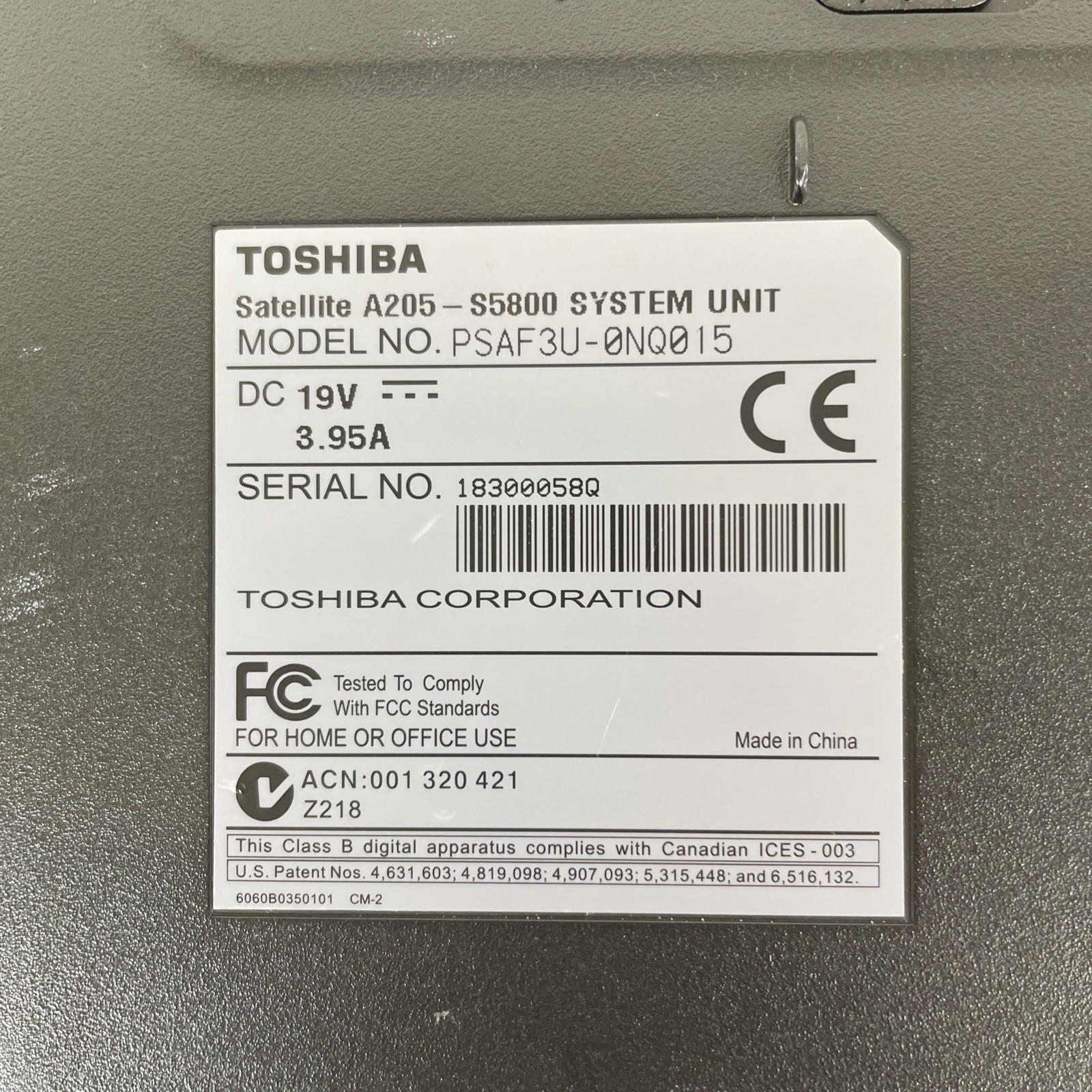 Toshiba Satellite A205-S5800 Intel Celeron 540 1.86GHz 1GB RAM 120GB HDD WinXP