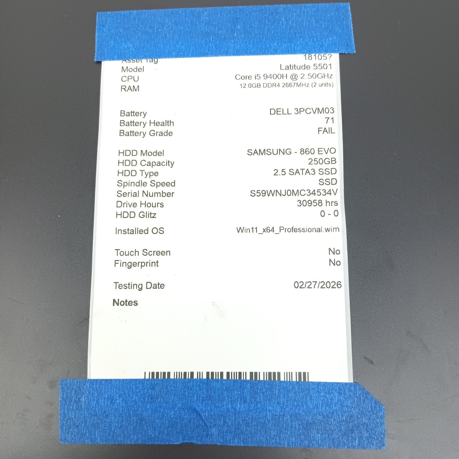 Dell Latitude 5501 i5 9400H 2.50GHz 12GB DDR4 250GB SSD Win11