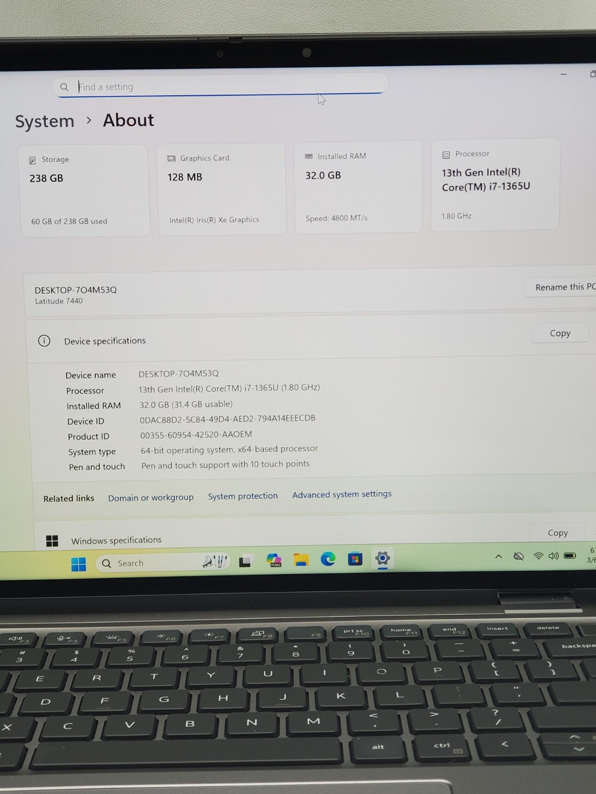 Dell Latitude7440 intel Core i7-1365u @1.80 GHz 256GB SSD 32GB RAM Windows 11Pro