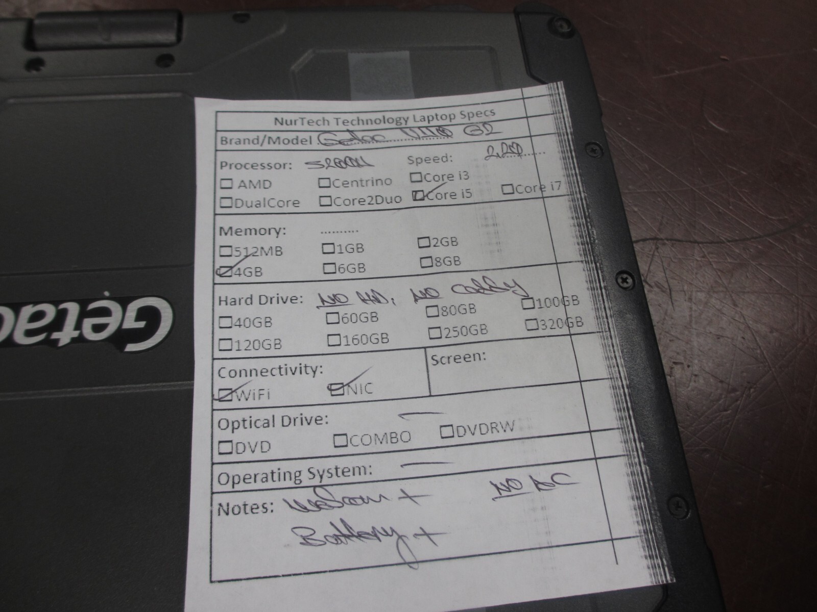 Getac V110 G2 i5 5200U 2.20GHZ 4GB WCam Laptop[NO HDD/CADDY/OS/AC]+Pen @@@#