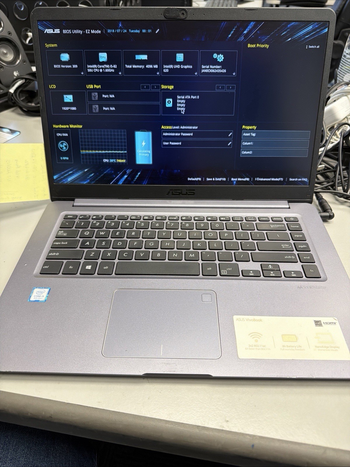 ASUS VivoBook S533F Intel Core i5-10210U 1.6GHz 8GB RAM No SSD/OS/Battery -Works