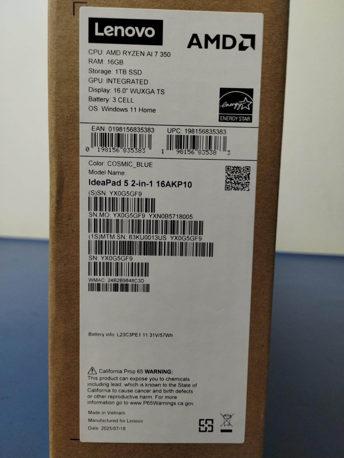 Lenovo IdeaPad 5 2-in-1 16AKP10, AMD Ryzen AI 7 350, 16 GB RAM, 1 TB NVMe SSD