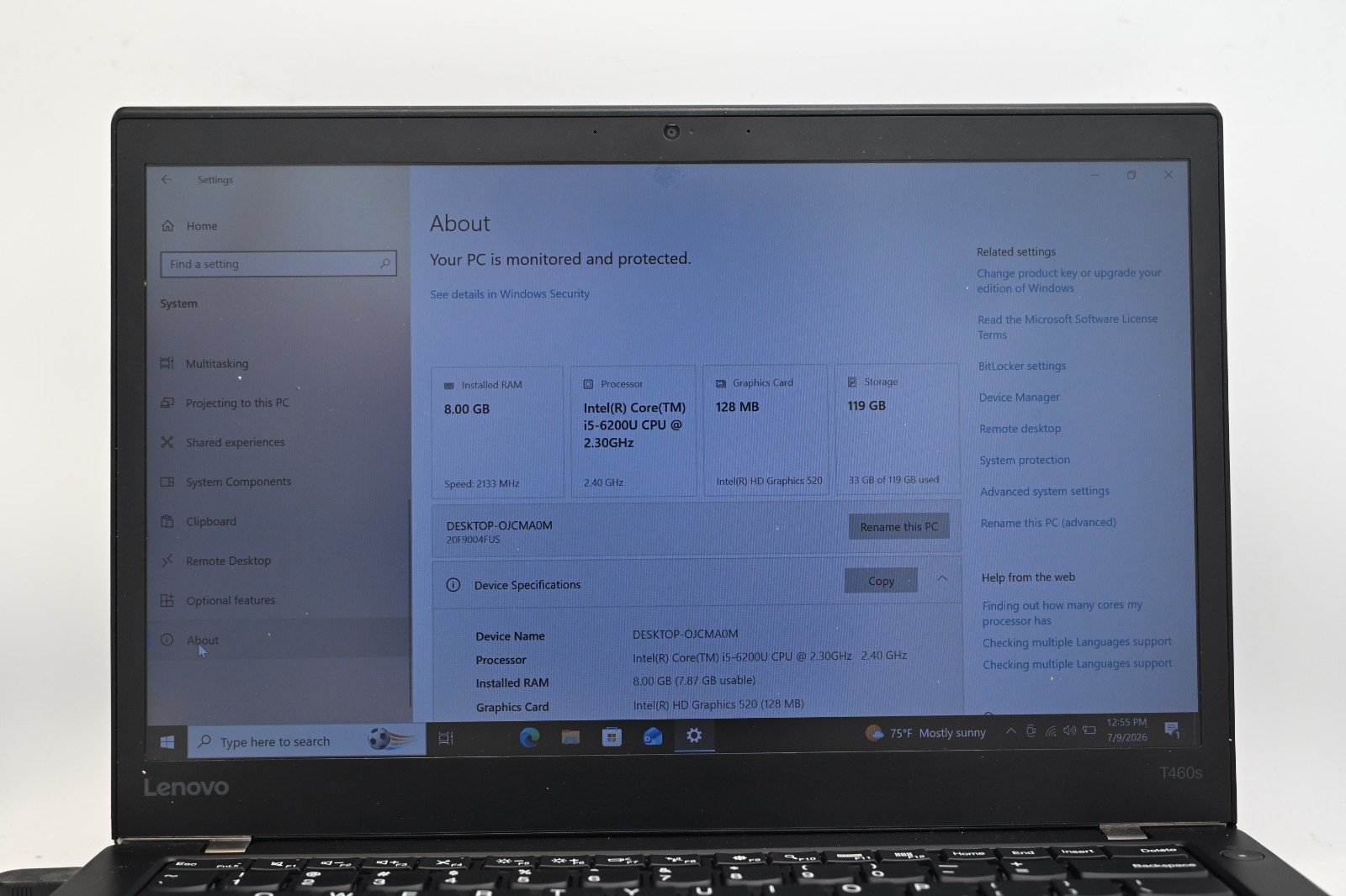 Lenovo Thinkpad T460s i5-6200u 2.3GHz 8GB RAM 128GB SSD
