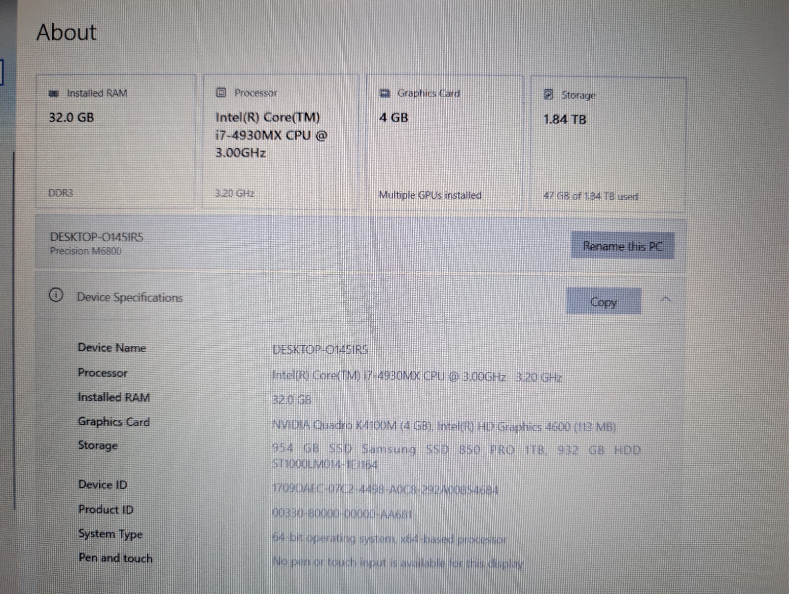 DELL PRECISION M6800 | i7-4930MX 32GB RAM 1TB SSD + 1TB HDD | FHD NVIDIA K4100M