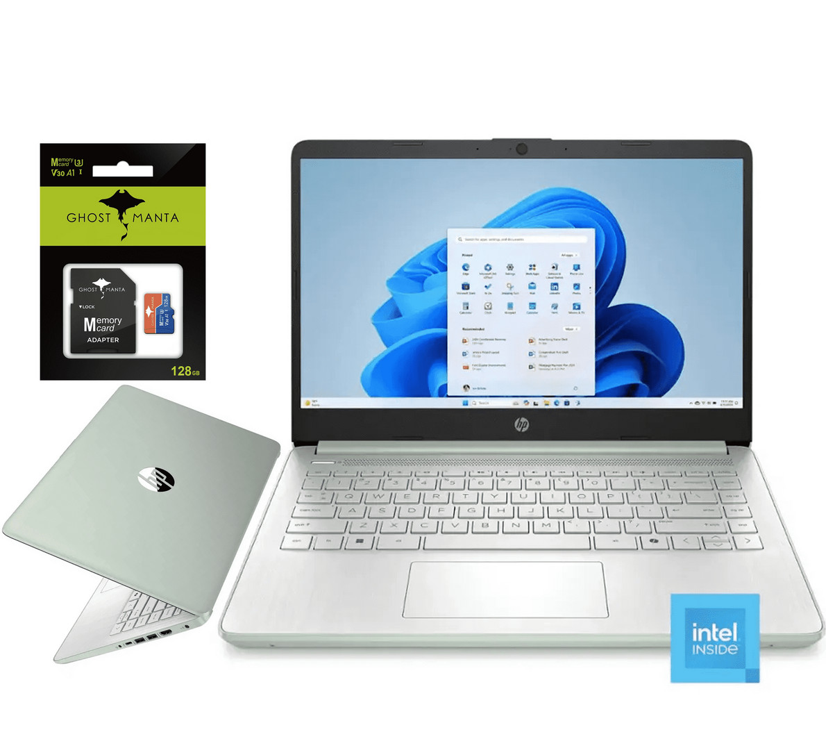HP Laptop 14 inch 16GB DDR4 384GB Storage(128GB eMMC+256GB SD Card) Intel N150