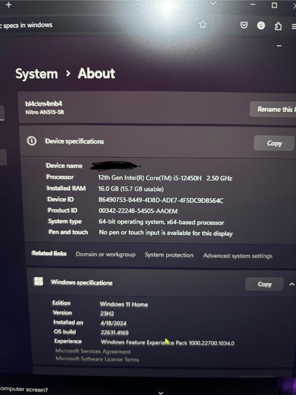 Acer Nitro 5 AN515-58 15.6 in (512GB SSD, Intel Core i5 12th Gen., 2.0GHz, 16GB