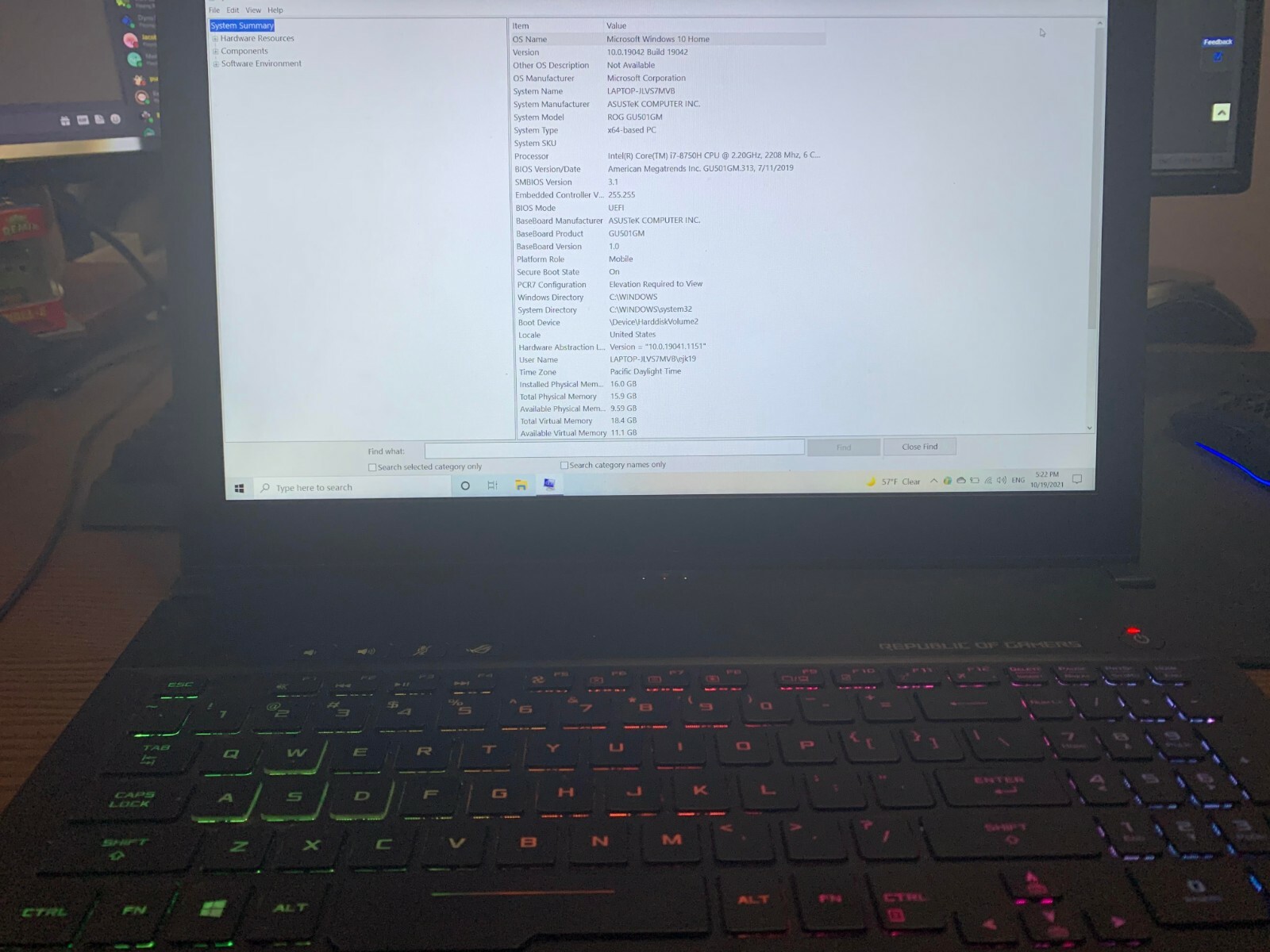 ASUS ROG GU501GM BI7N8 15.6in. Core i7 8750H 16 GB RAM 128GB SSD and 1 TB Hybrid