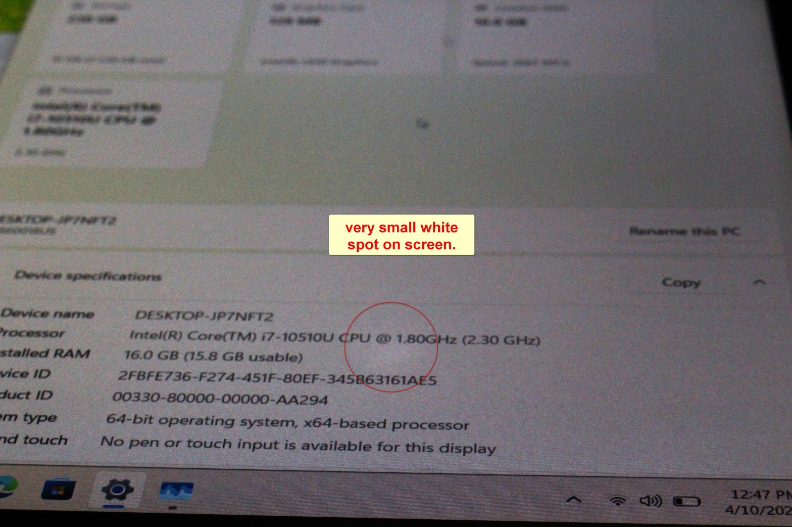Lenovo Thinkpad T15 Gen 1 15″ 1.80 GHz i7-10510U 256GB SSD 16GB RAM ; 6176805