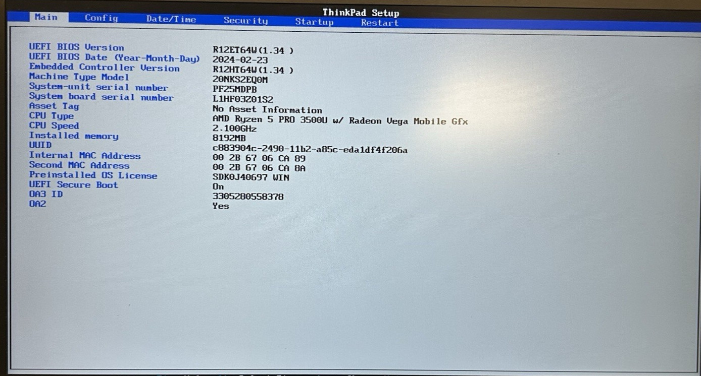 Lenovo Thinkpad T495 AMD Ryzen 5 PRO 3500U @2.1GHZ – 8GB RAM – NO SSD -BIOS LOCK