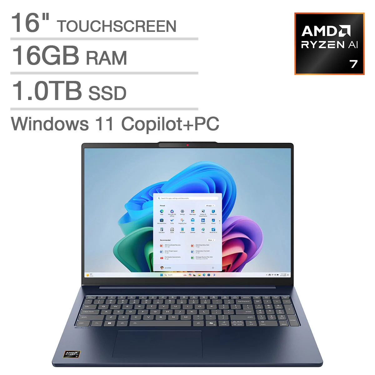 Lenovo IdeaPad Slim 5 Laptop 16″ WUXGA Touch Ryzen AI 7 350 16GB 1TB SSD 860M