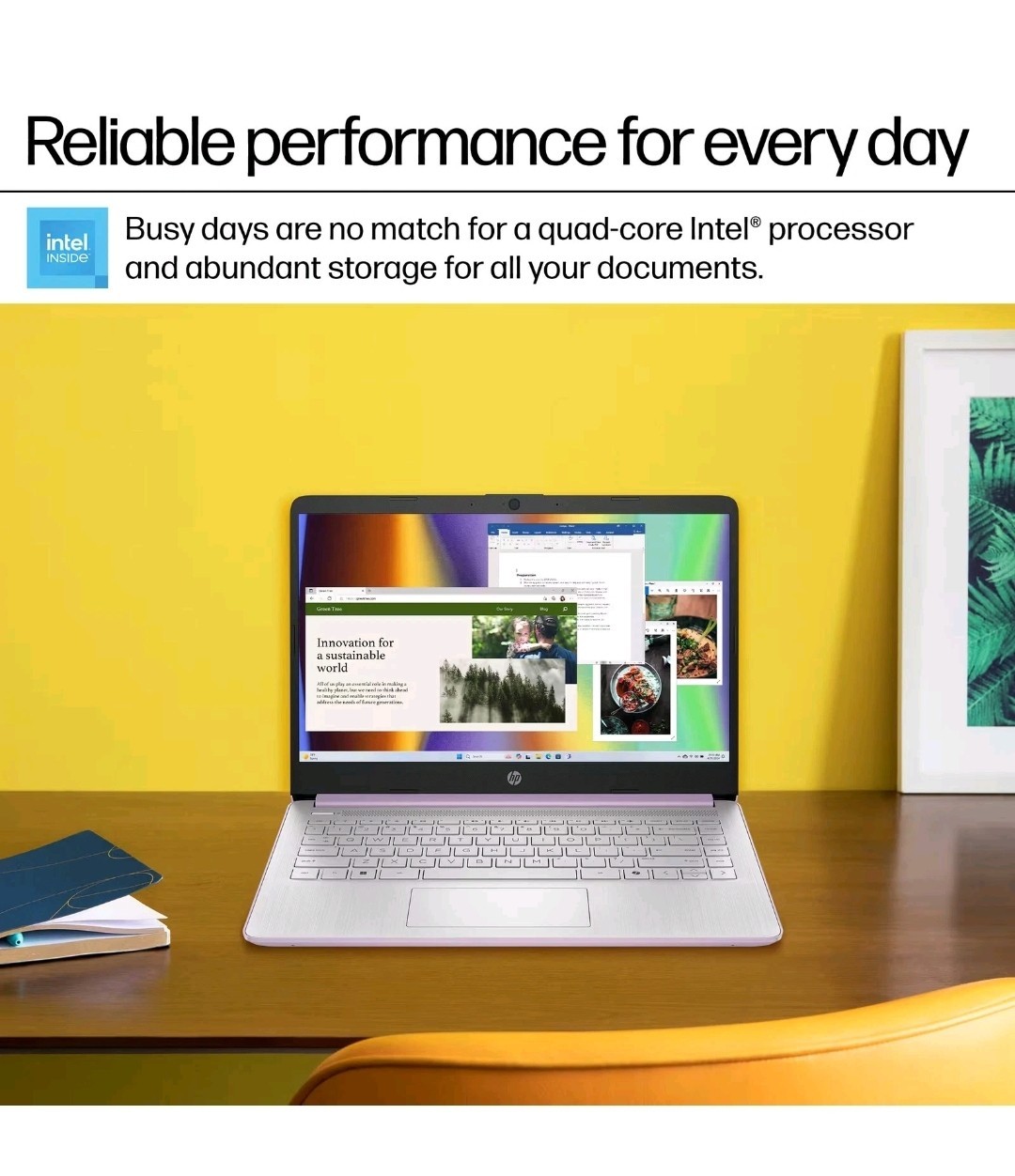 HP 14″ Laptop Intel Processor 4-Cores N150 8GB Memory 128GB UFS Win11