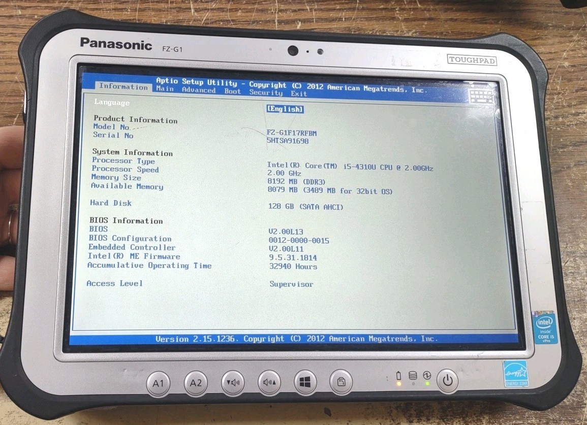 Panasonic Toughpad FZ-G1 Rugged Tablet W/ i5-4310U, 8GB, 128GB, STYLUS.