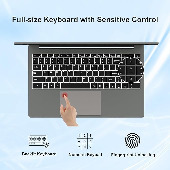 15.6″ FHD Laptop 16GB RAM 512GB SSD Intel Celeron N5095 Win 11 Pro Backlit KB